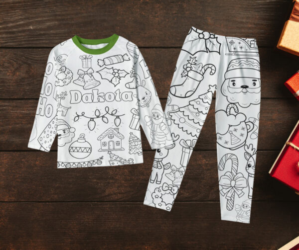 Kids Christmas Coloring sleepwear set with fabric markers included. - Image 2