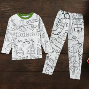 Kids Christmas Coloring sleepwear set with fabric markers included.