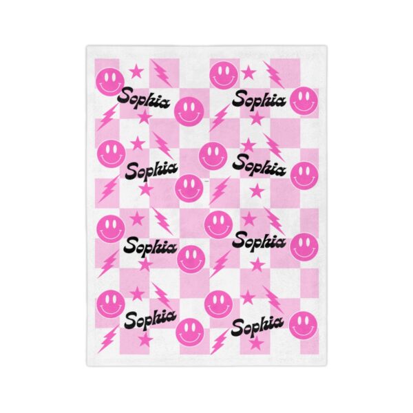 Pink Retro Smiley Velveteen Minky Blanket - Image 5