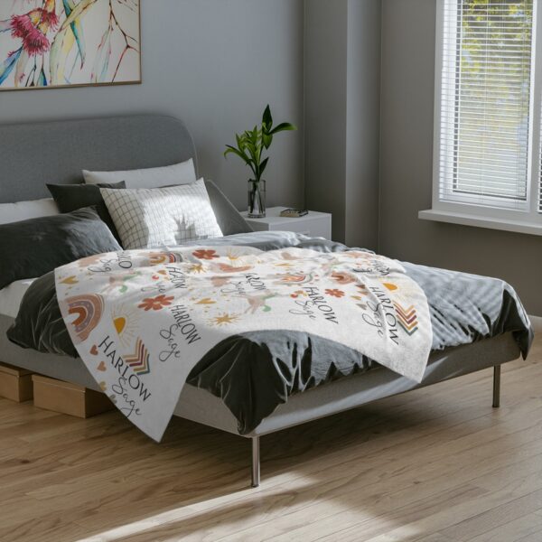 Boho Unicorn Personalized Velveteen Minky Blanket - Image 6