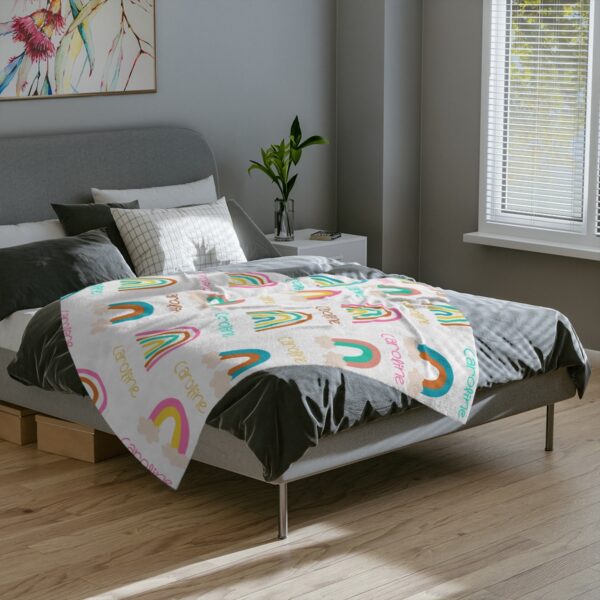 Bright Boho Rainbow Personalized Velveteen Minky Blanket - Image 4