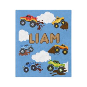 Monster Truck Personalized Velveteen Minky Blanket