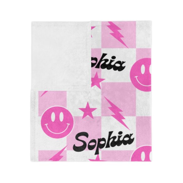 Pink Retro Smiley Velveteen Minky Blanket - Image 2