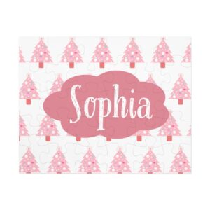 Pink Christmas Tree Personalized Name Puzzle