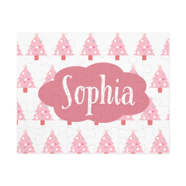 Pink Christmas Tree Personalized Name Puzzle