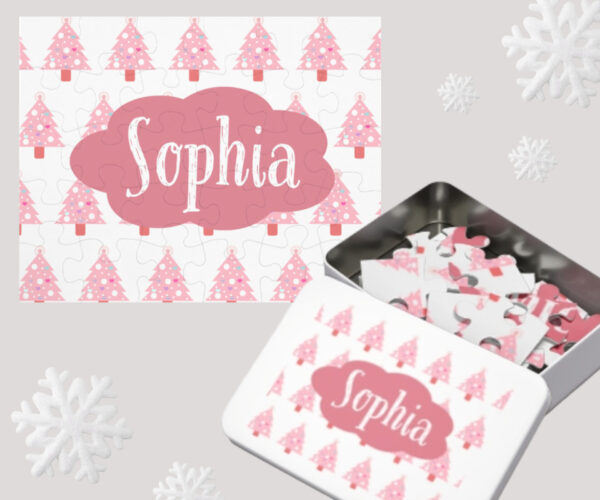 Pink Christmas Tree Personalized Name Puzzle - Image 2