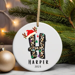 Leopard Initial Monogram Personalized Ornament