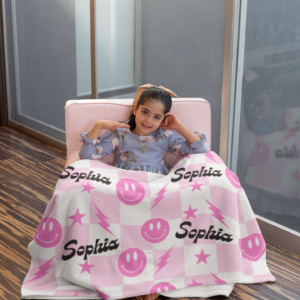 Pink Retro Smiley Velveteen Minky Blanket