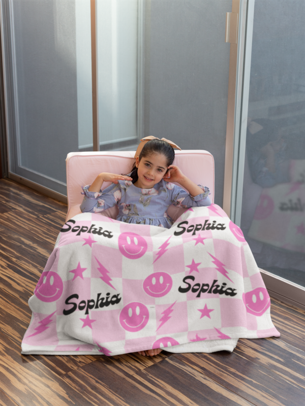 Pink Retro Smiley Velveteen Minky Blanket