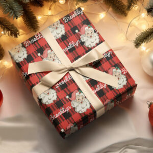 Buffalo Plaid Santa Personalized Christmas Wrapping Paper