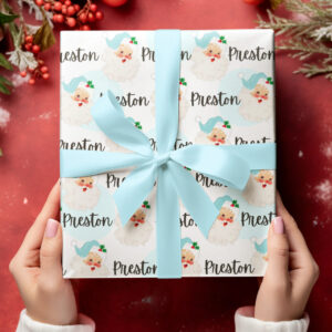 Personalized Vintage Blue Santa Wrapping Paper