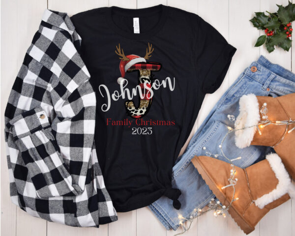 Reindeer Animal Print Last Name Christmas Matching shirt - Image 4