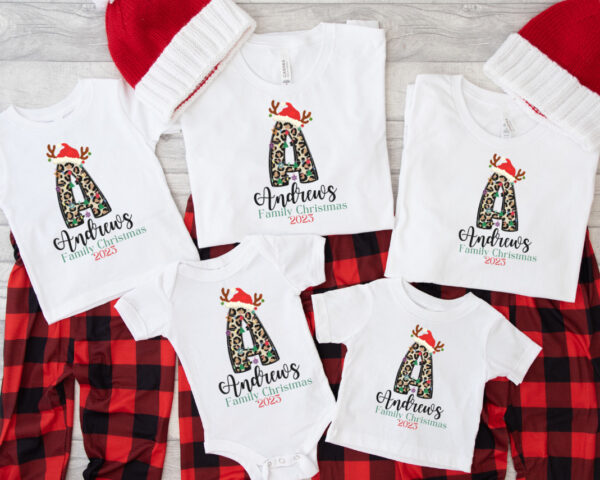 Leopard Reindeer Last Name Christmas Matching shirt - Image 2
