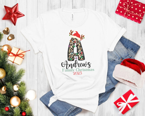 Leopard Reindeer Last Name Christmas Matching shirt - Image 3