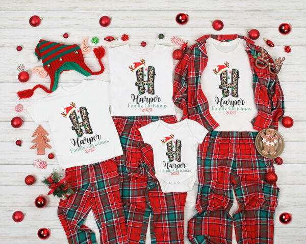 Leopard Reindeer Last Name Christmas Matching shirt