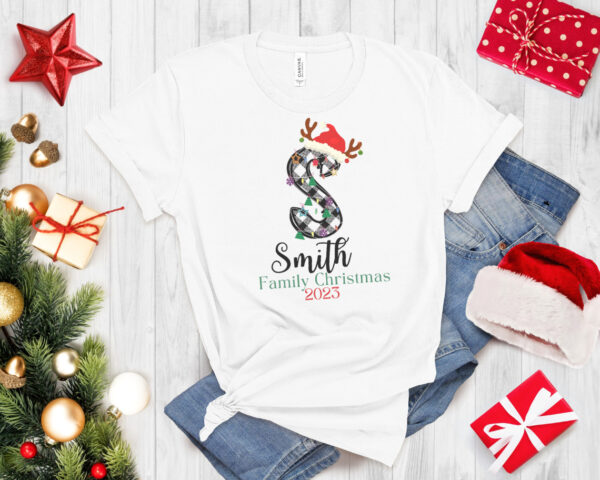 Buffalo Plaid Last Name Christmas Matching shirt - Image 2