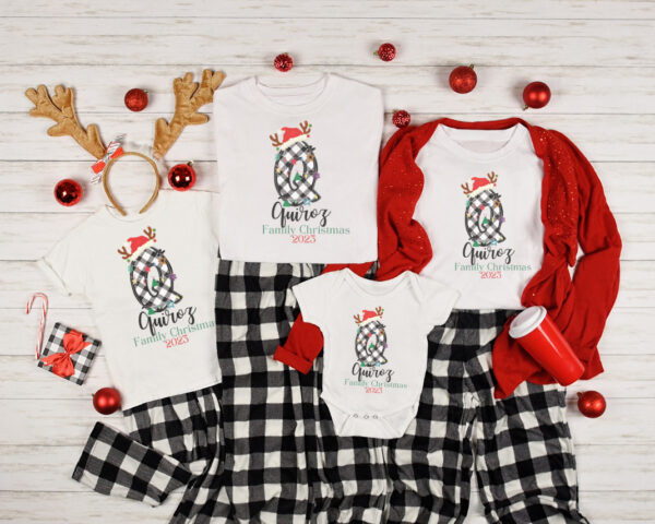 Buffalo Plaid Last Name Christmas Matching shirt - Image 3