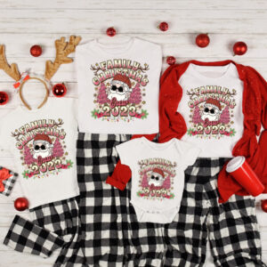 Family Christmas Retro Santa Personalized Name  Matching Christmas Tees