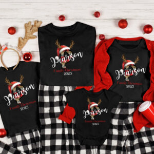 Reindeer Animal Print Last Name Christmas Matching shirt