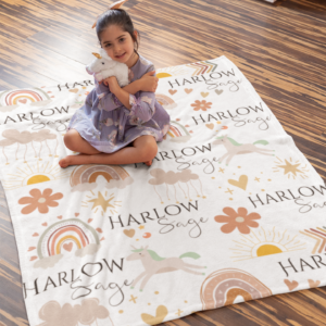 Boho Unicorn Personalized Velveteen Minky Blanket