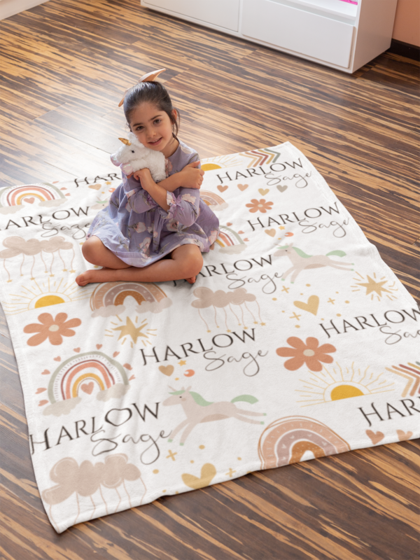 Boho Unicorn Personalized Velveteen Minky Blanket